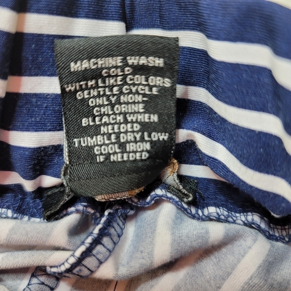 Robert Louis Wide Leg Cropped Navy Blue & White Striped Pants Womens Size Small - Picture 7 of 12